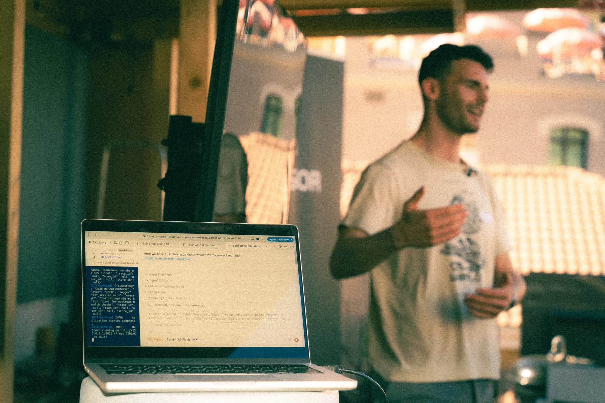 A developer presenting a live demo at a Cursor Málaga meetup