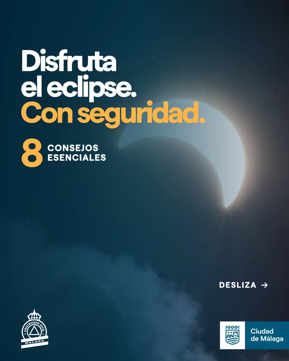 Solar eclipse safety carousel cover for Protección Civil Málaga