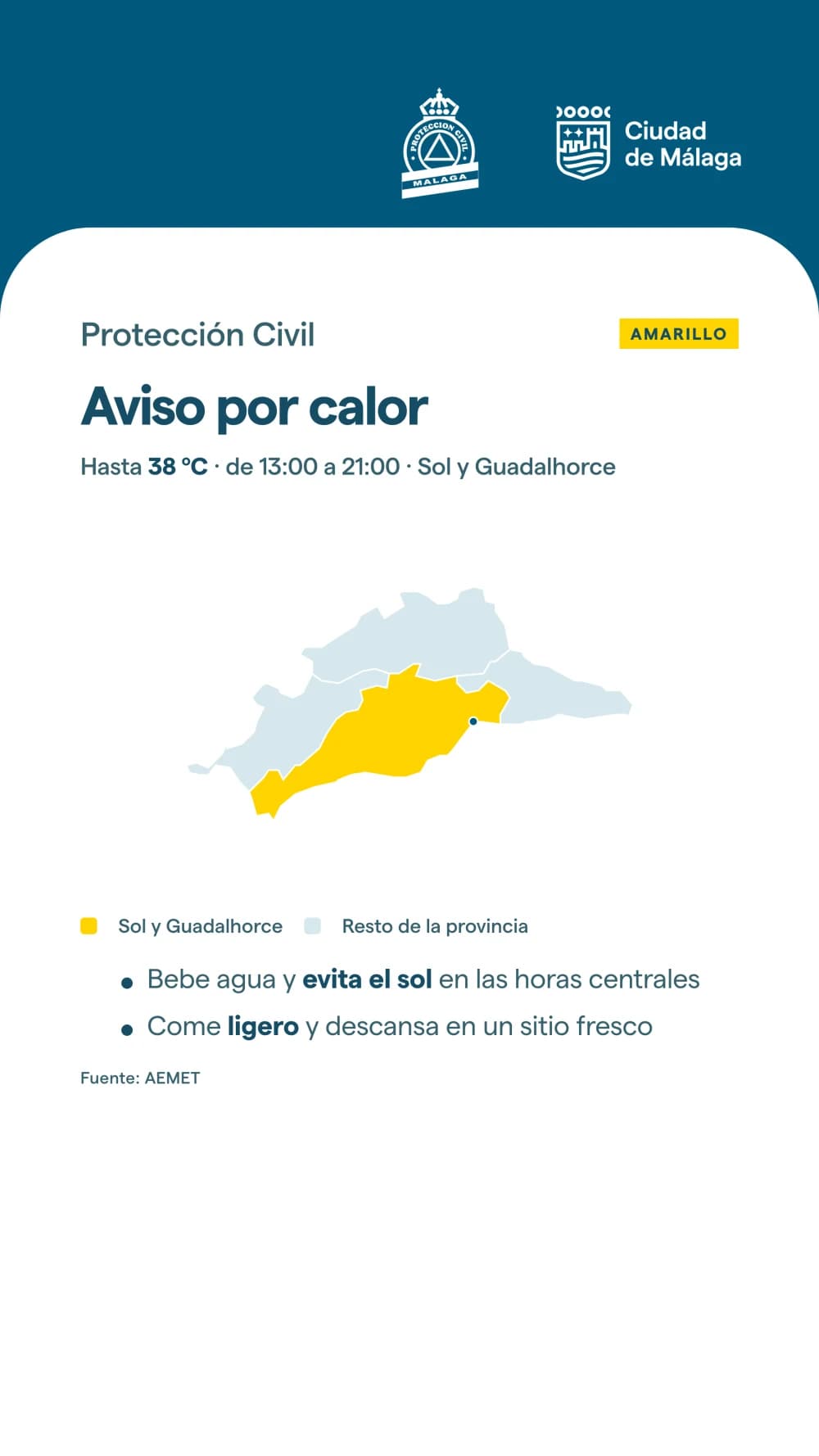 Heat warning social graphic for Málaga