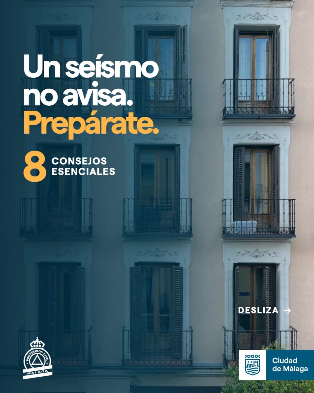 Earthquake preparedness social media cover for Protección Civil Málaga